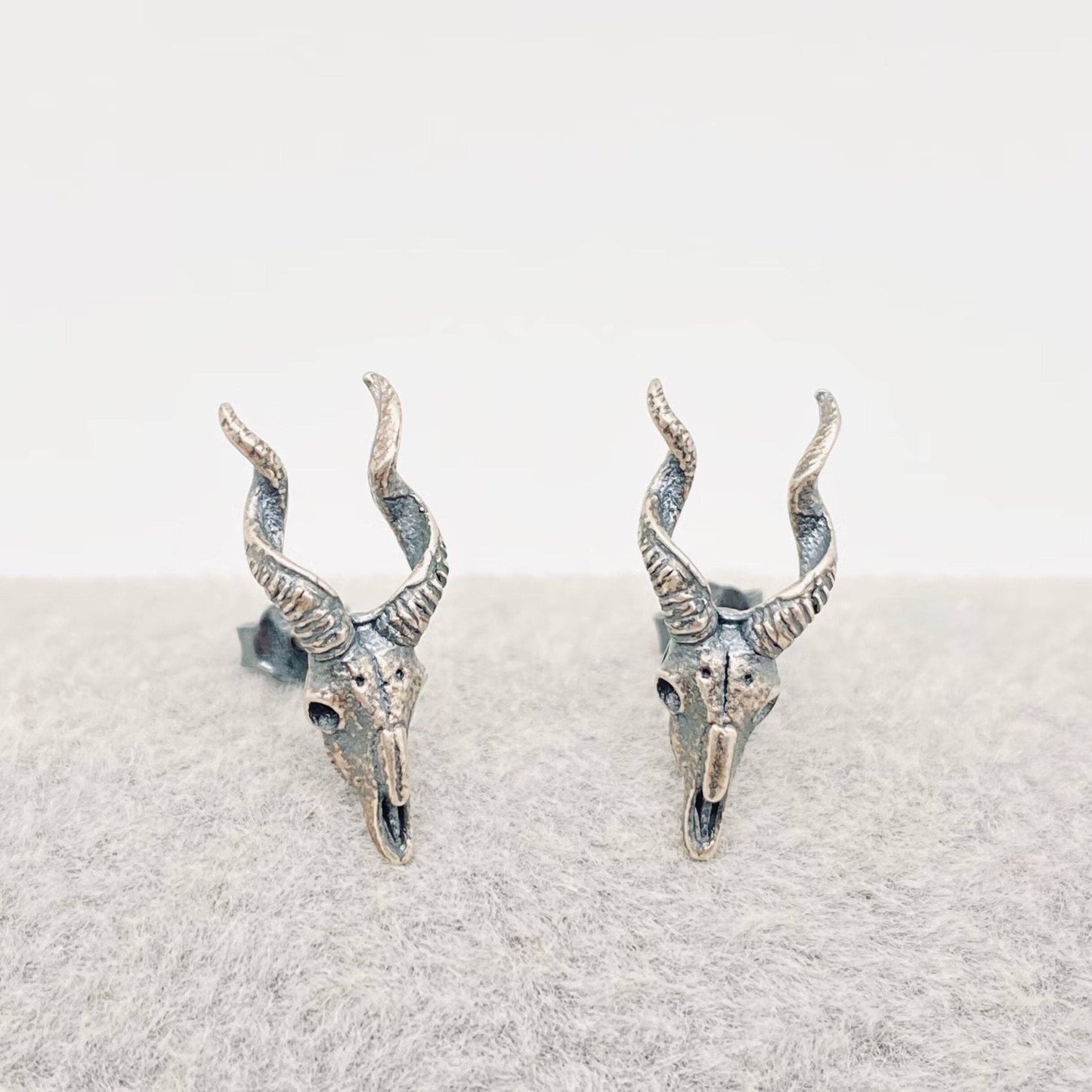 Sterling Silver Skull Goat Head Stud Earrings