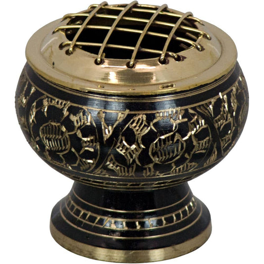 Brass Burner Flower Engraved w/ Grid-Black