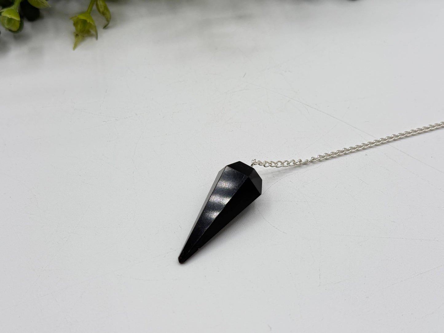 Black Obsidian Pendulum with Silver Plated Chain
