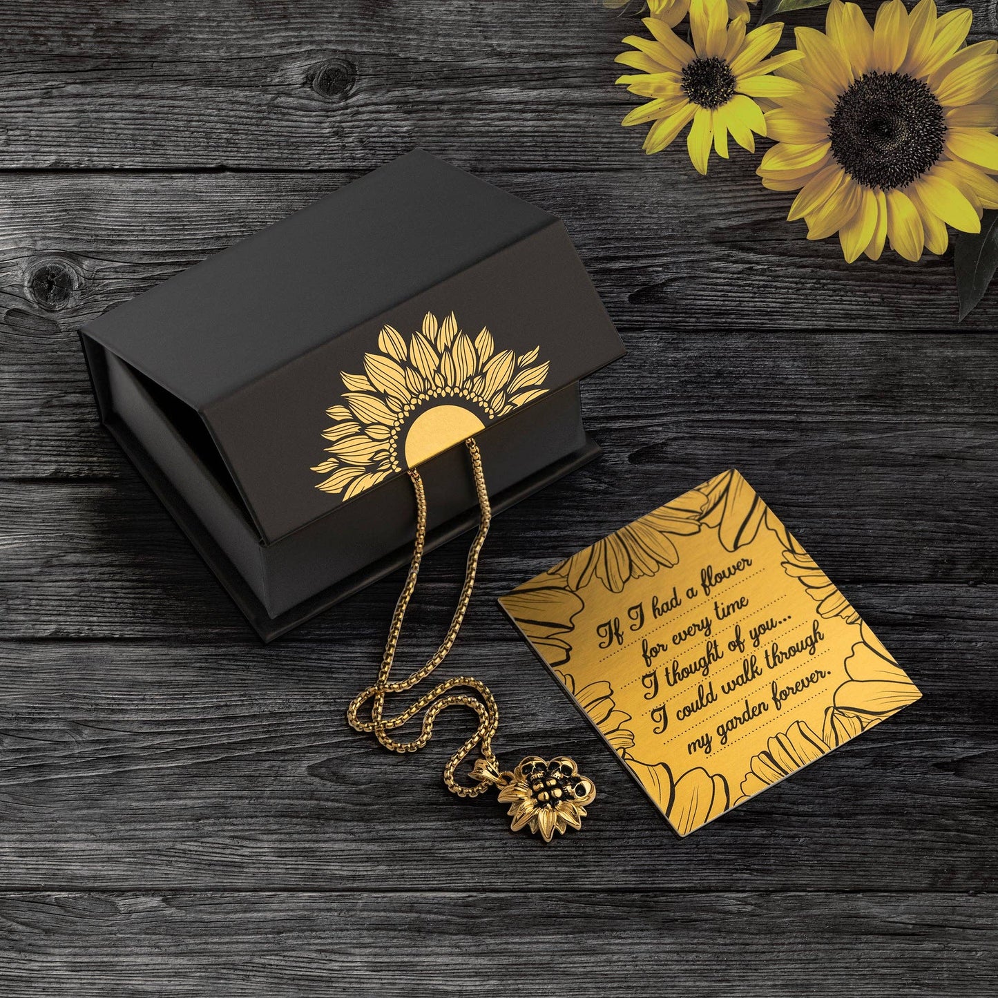 Gold Sunflower & Skull Necklace