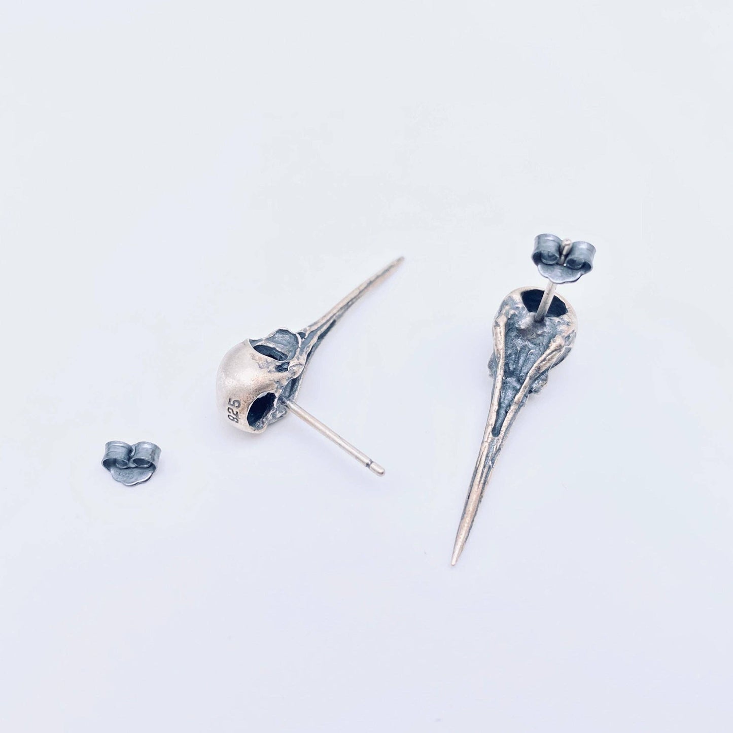 Sterling Silver Hummingbird Skull Ear Studs