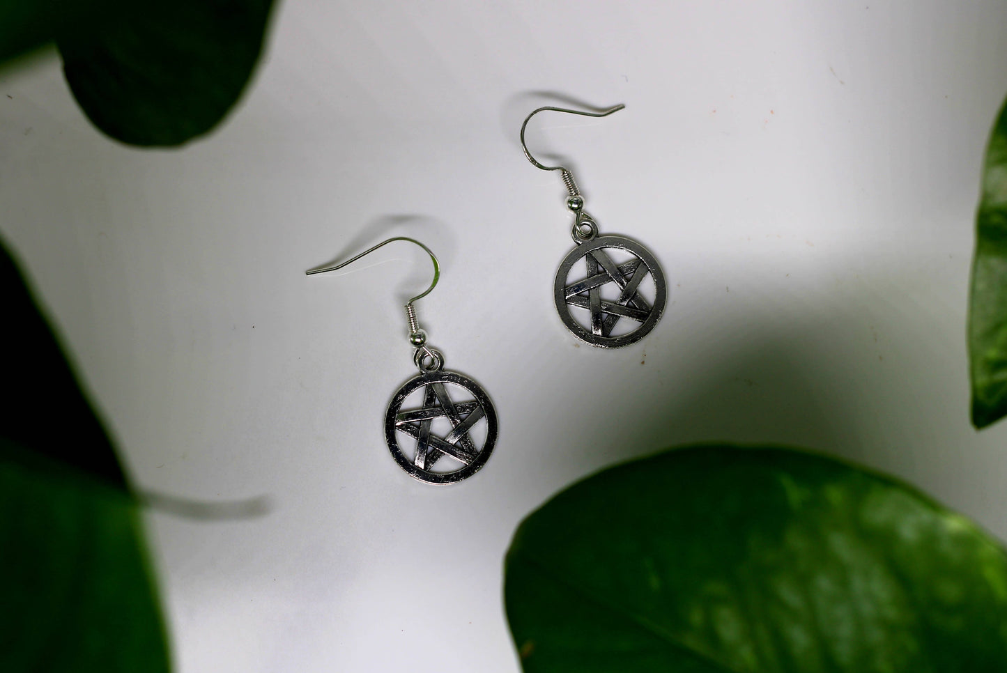 Silver Pentagram Earring Set