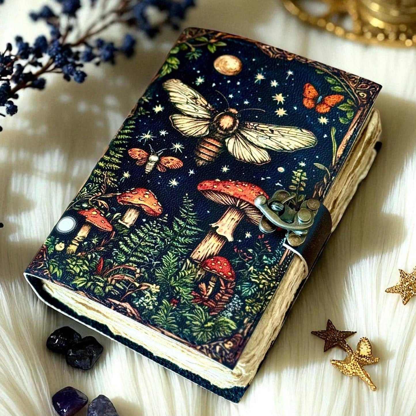 Leather Journal with Mushroom Print