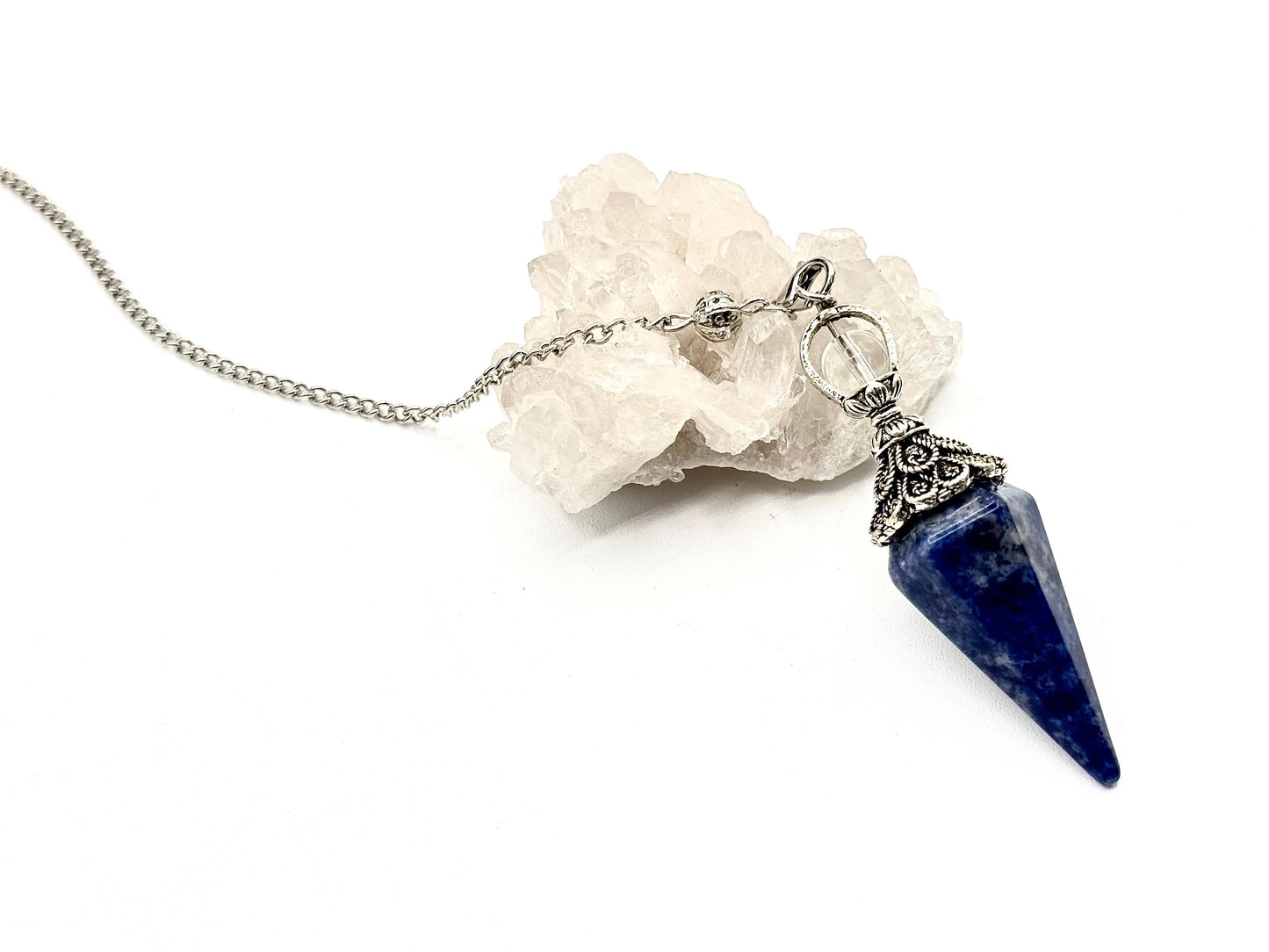 Sodalite Double Cap Pendulum with Silver Plate Chain