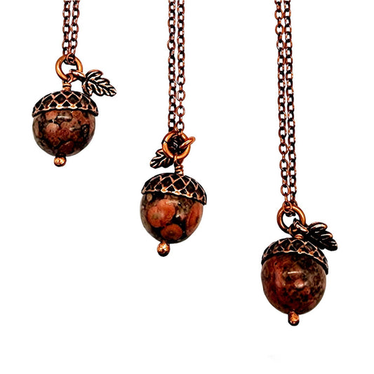 Acorn Necklace with Poppy Jasper