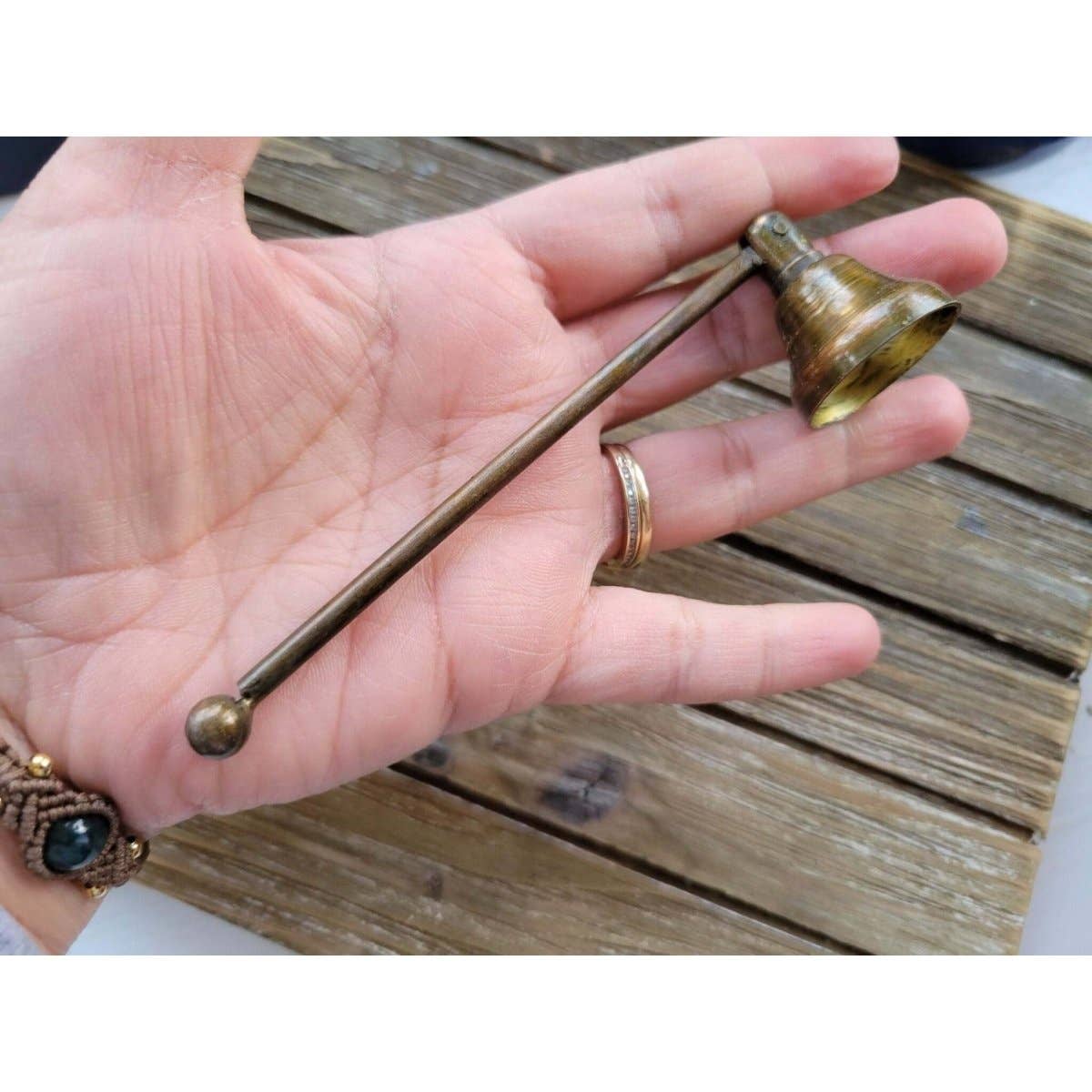 Antique honey gold finish metal candle snuffer
