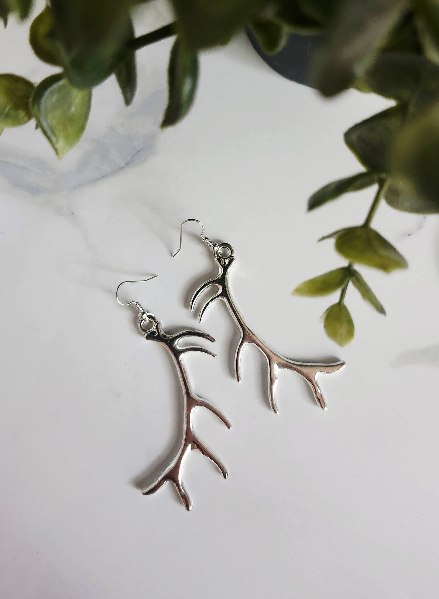 Silver Deer Antler Earring Set