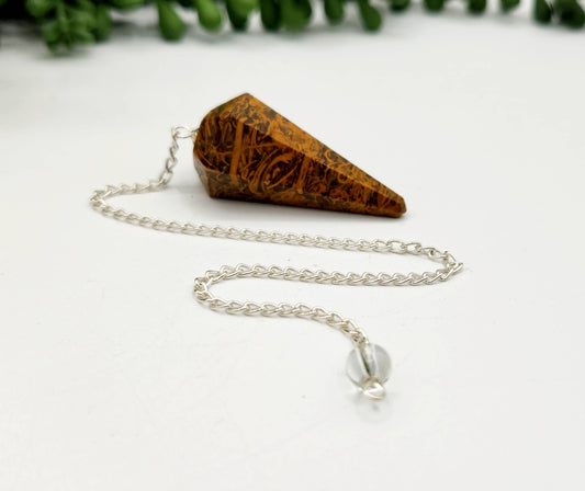 Calligraphy Jasper Pendulum w/ Silver Plated Chain