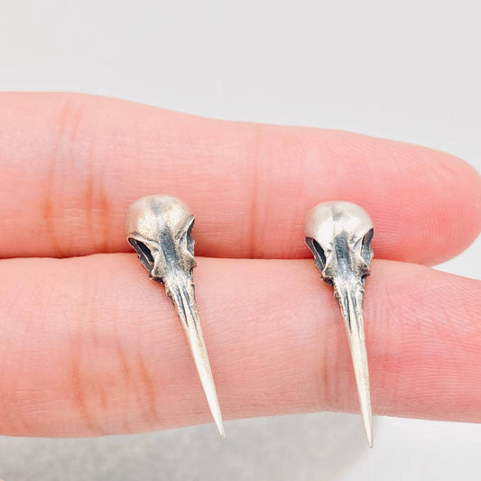 Sterling Silver Hummingbird Skull Ear Studs