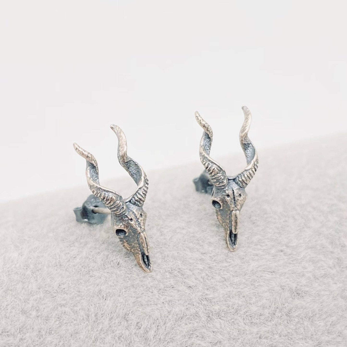 Sterling Silver Skull Goat Head Stud Earrings