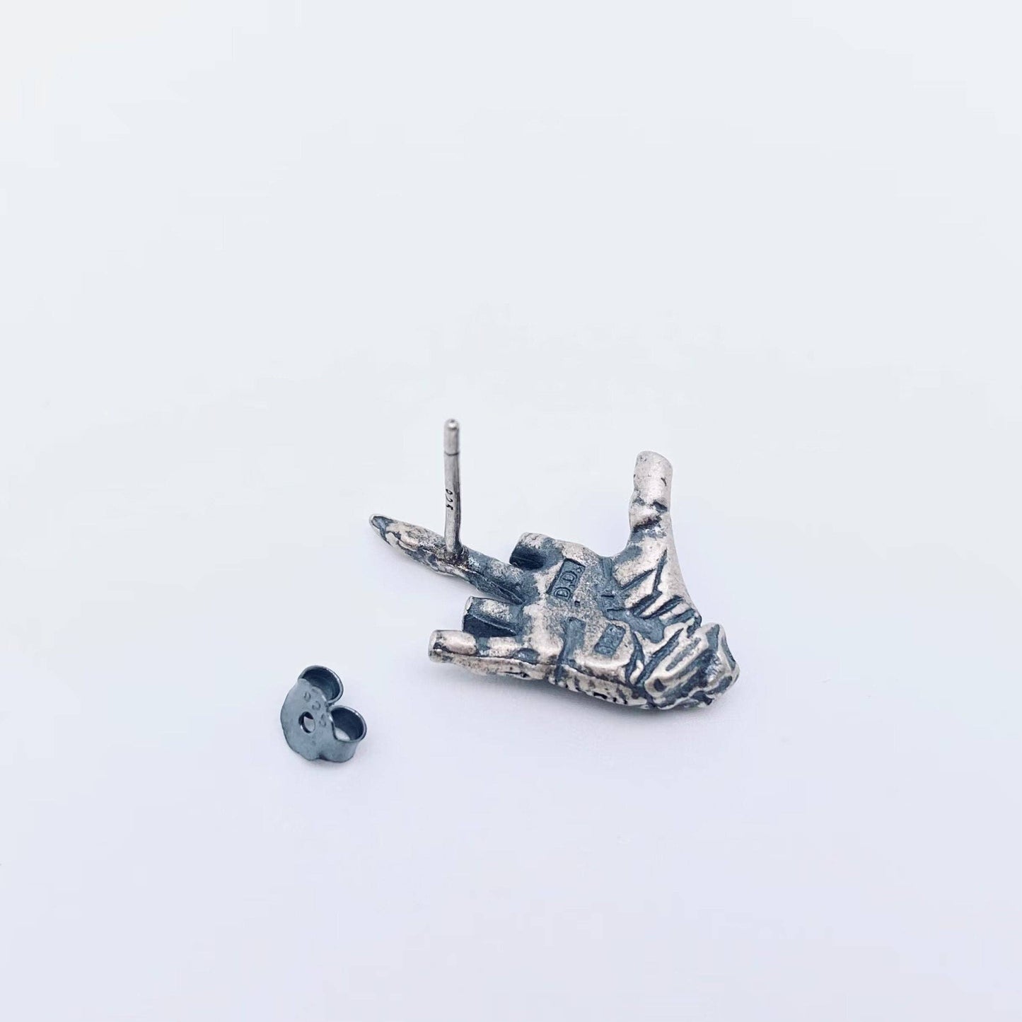 Sterling Silver Skull Hand Bone Design Ear Studs