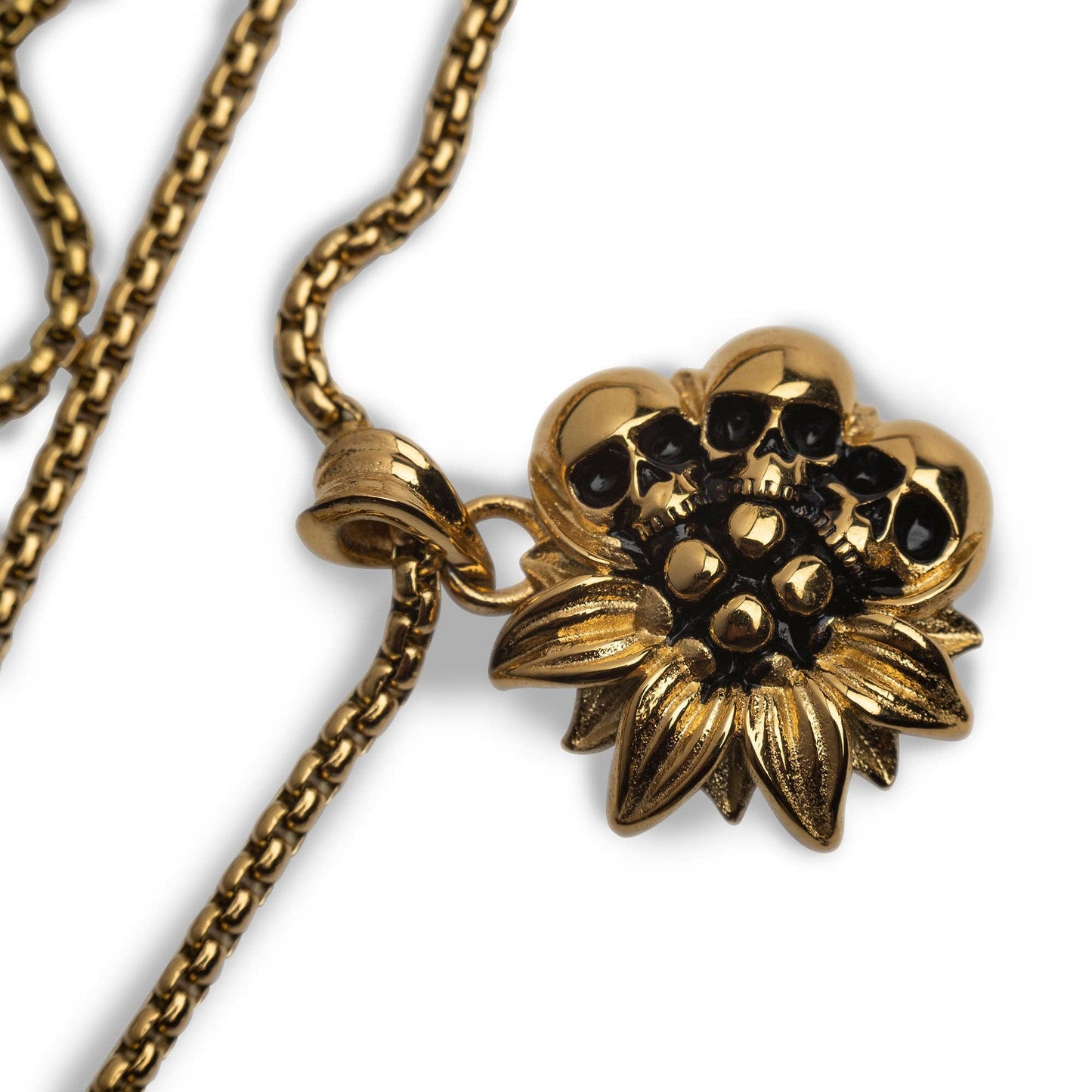 Gold Sunflower & Skull Necklace