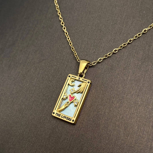 The Lovers: 18K Gold Plated Tarot Card Necklace