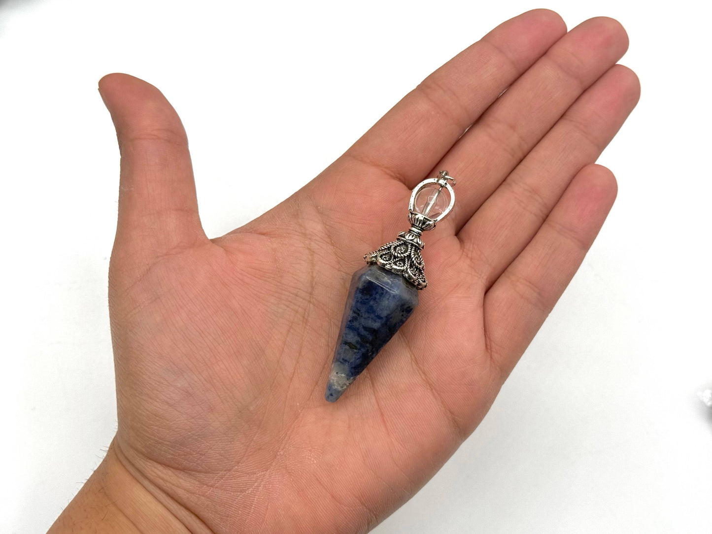 Sodalite Double Cap Pendulum with Silver Plate Chain