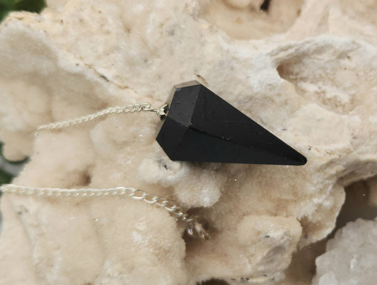 Black Tourmaline Pendulum Pendulum w/ Silver Plated Chain