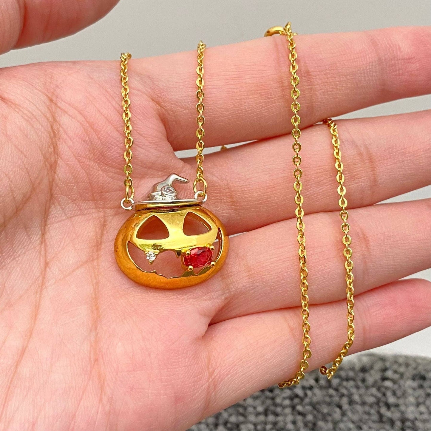 Pumpkin with Magic Hat Charm Necklace