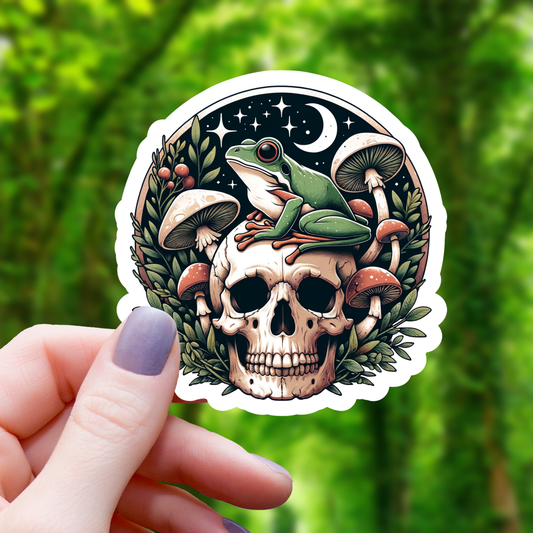 Cottagecore Frog and Skull Sticker