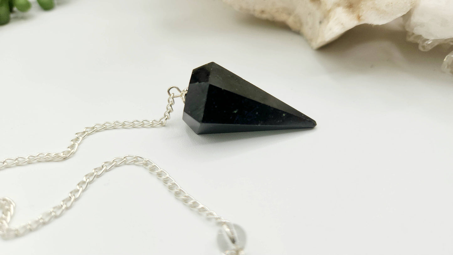 Black Tourmaline Pendulum Pendulum w/ Silver Plated Chain