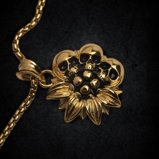 Gold Sunflower & Skull Necklace
