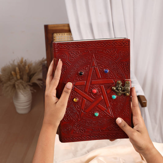 Leather Pentagram Journal with Six Gemstones