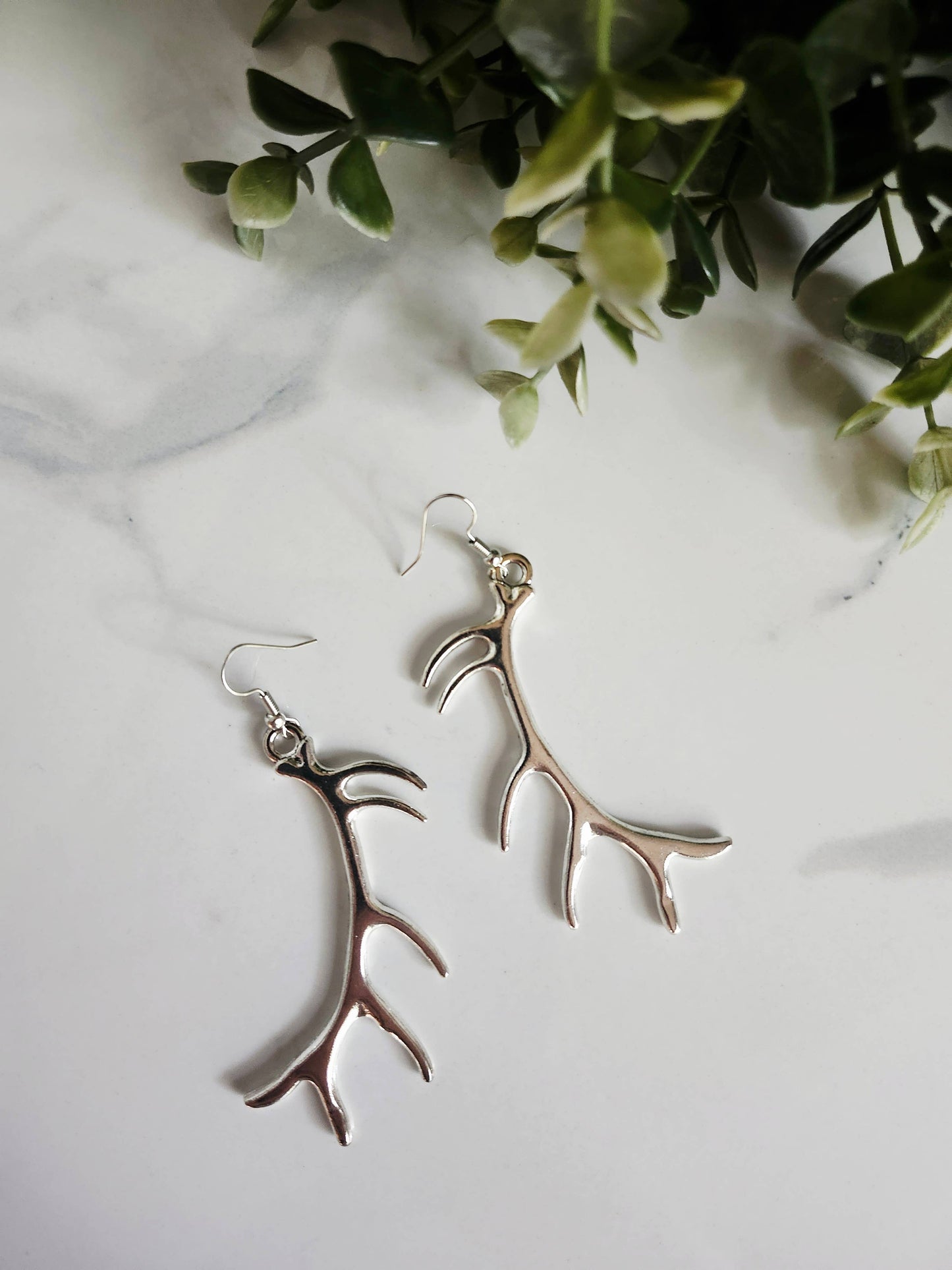 Silver Deer Antler Earring Set