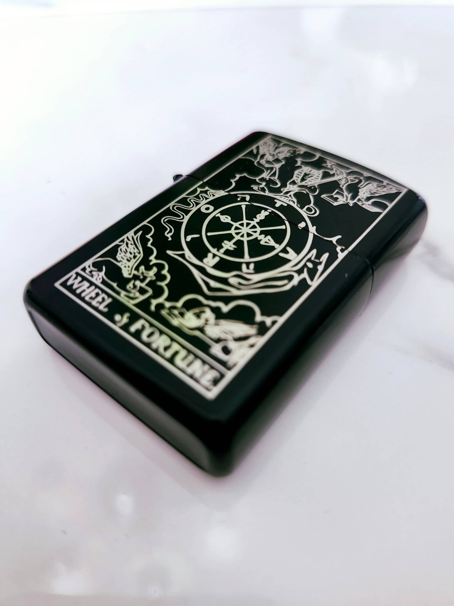 Wheel of Fortune Engraved Flip Top Metal Windproof Lighter