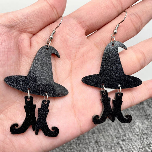 Acrylic Wizard Hat & Boots Dangle Earrings
