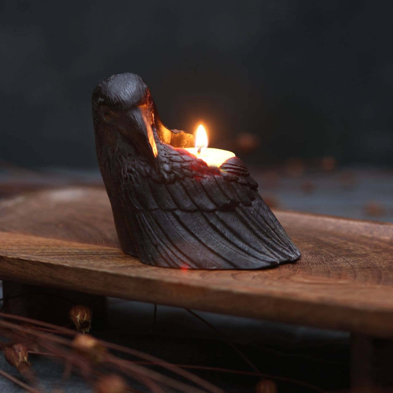 Crow Candle 100% Beeswax 4” Handcrafted