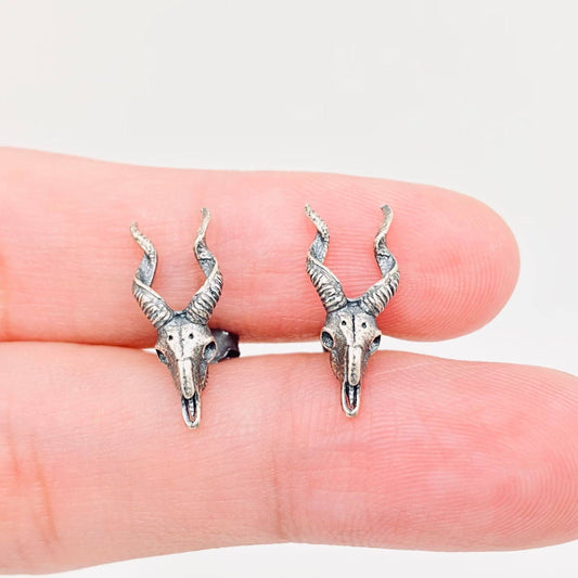 Sterling Silver Skull Goat Head Stud Earrings