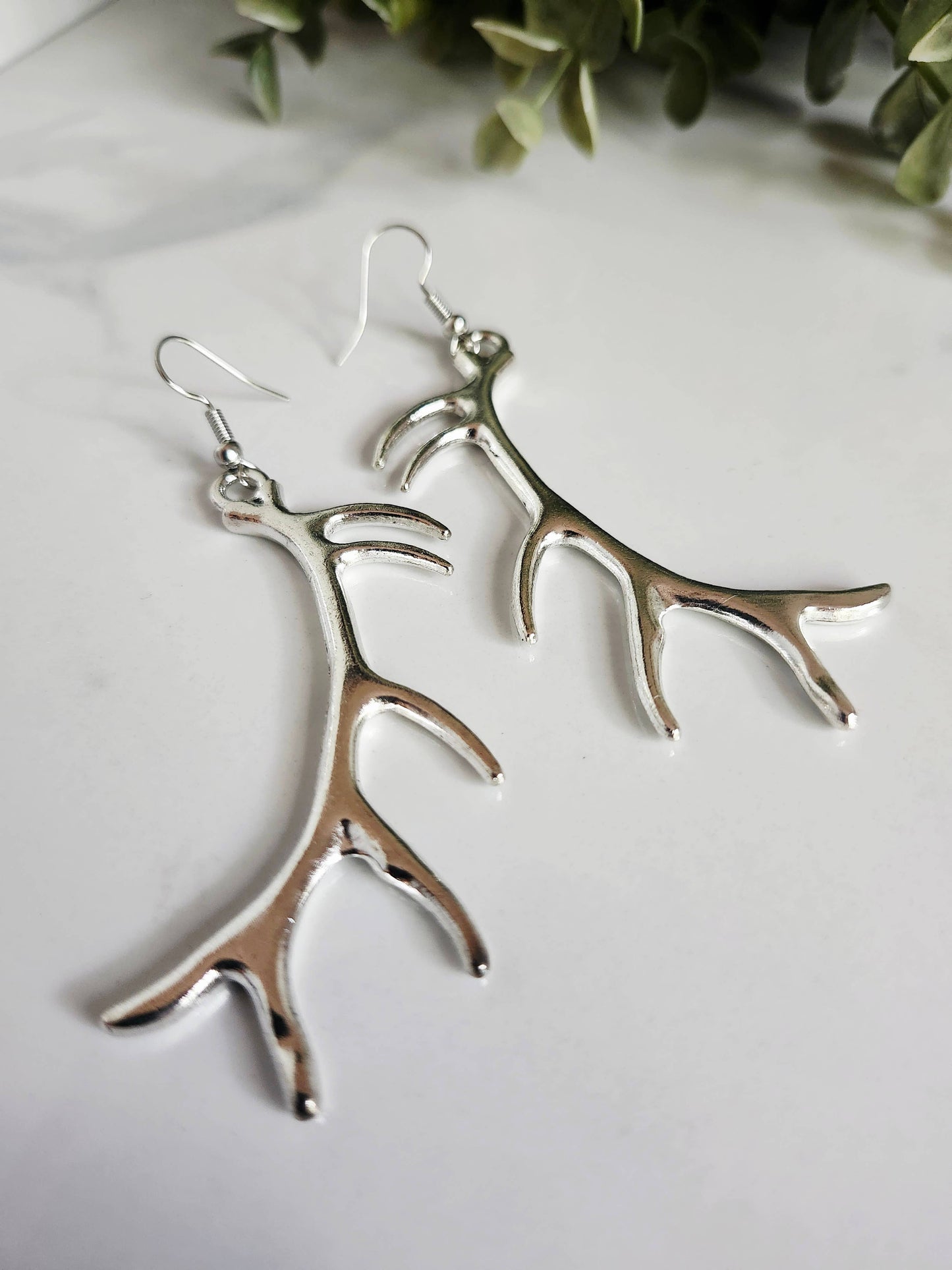 Silver Deer Antler Earring Set
