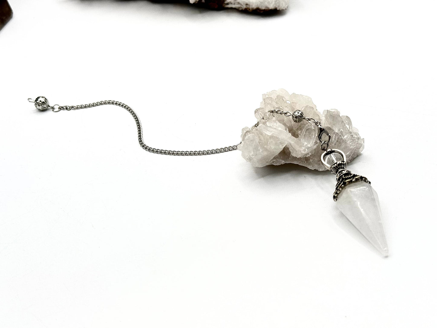 Clear Quartz Double Cap Pendulum with Silver Plate Chain