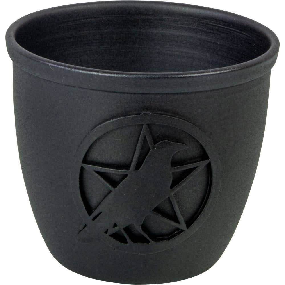 Metal Pot Mini Candle Holder - Pentacle w/ Crow