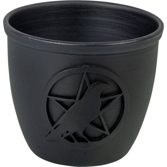 Metal Pot Mini Candle Holder - Pentacle w/ Crow