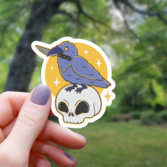 Crow On Skull Kawaii Sticker