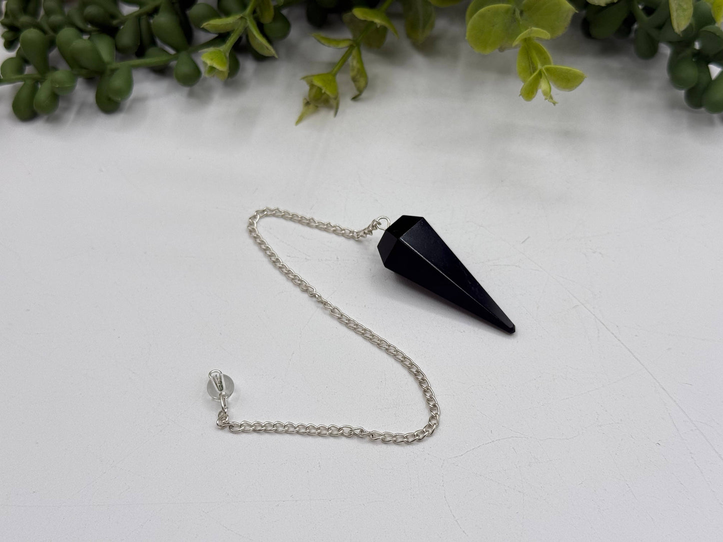 Black Obsidian Pendulum with Silver Plated Chain