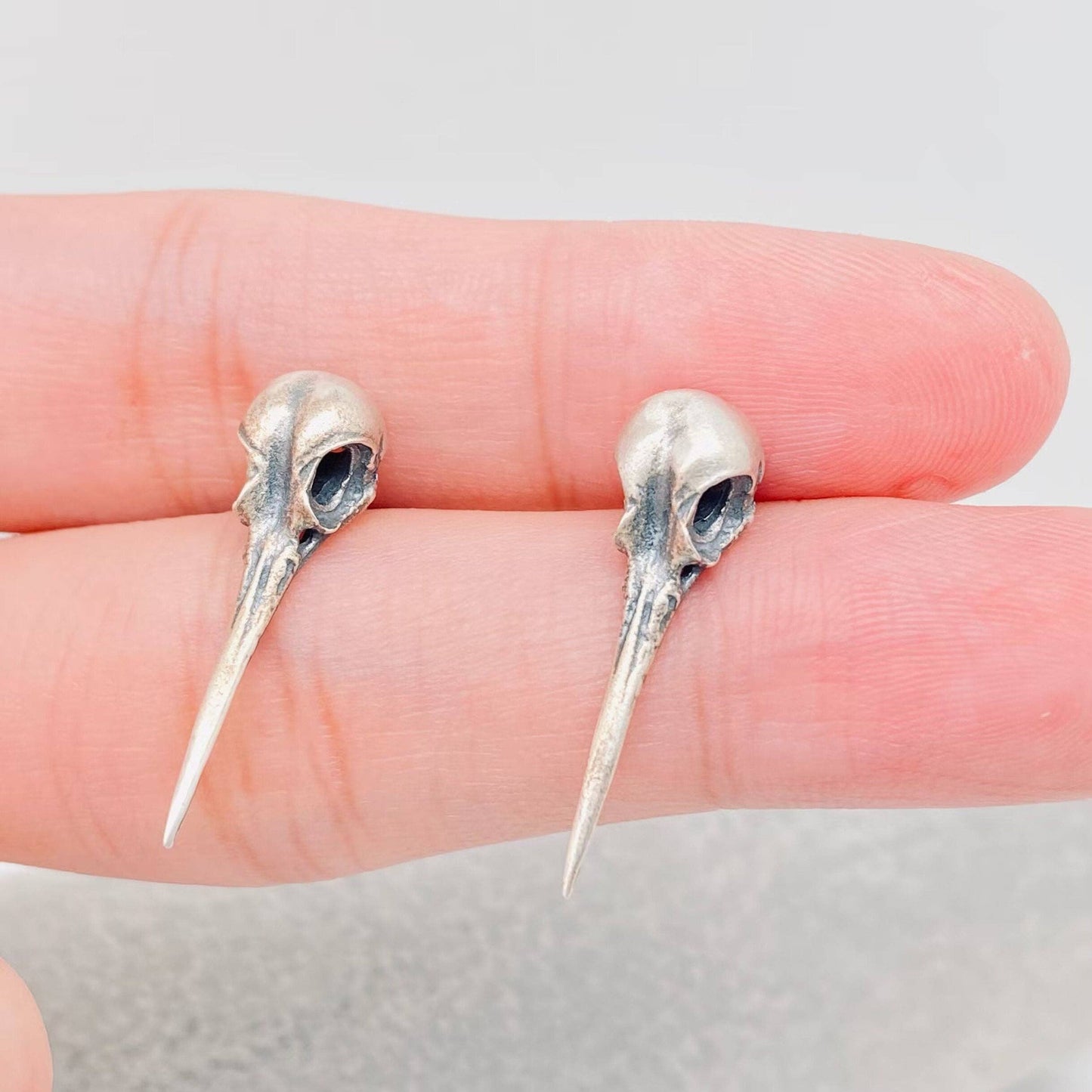 Sterling Silver Hummingbird Skull Ear Studs