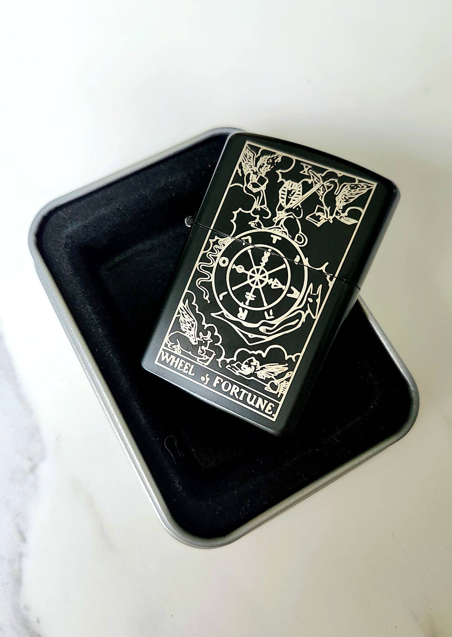 Wheel of Fortune Engraved Flip Top Metal Windproof Lighter