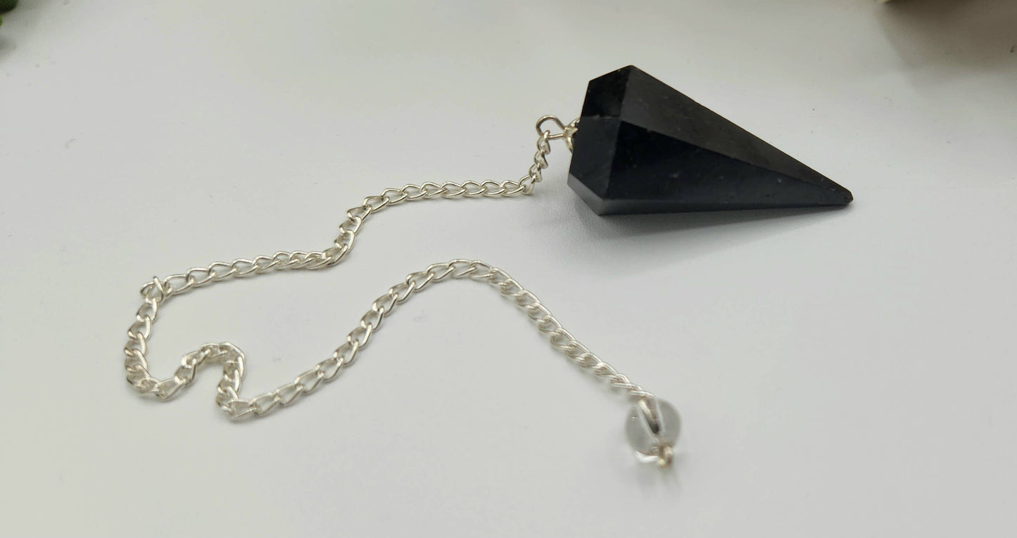 Black Tourmaline Pendulum Pendulum w/ Silver Plated Chain