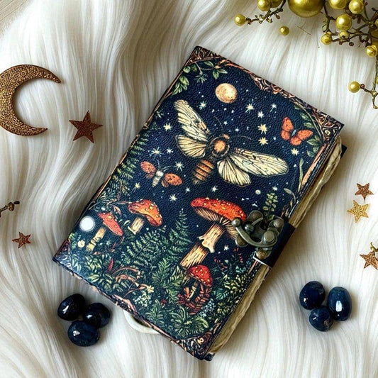 Leather Journal with Mushroom Print