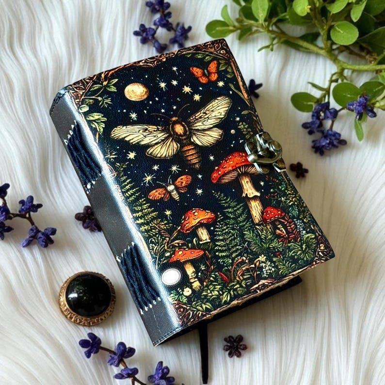 Leather Journal with Mushroom Print