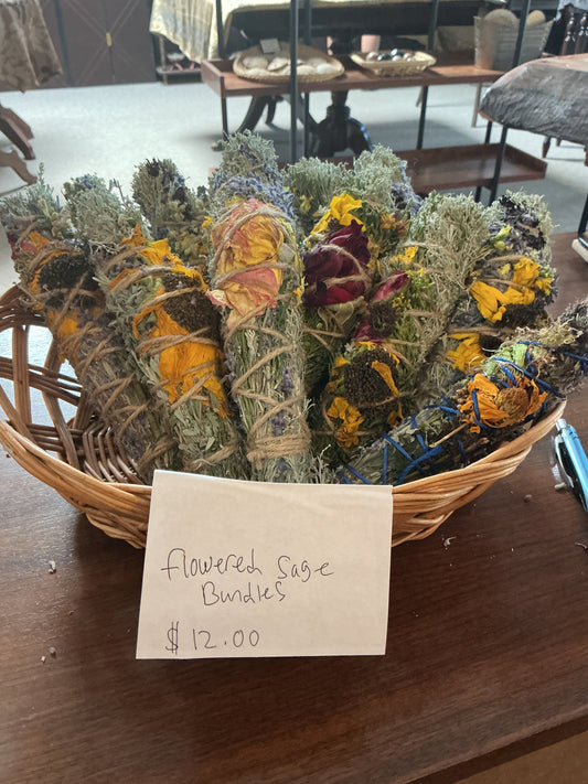 Sage bundles with flowers
