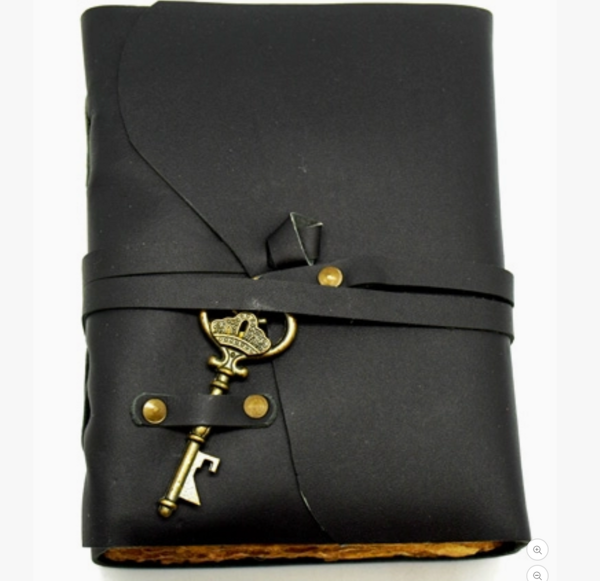 Black leather wrap journal, key closure