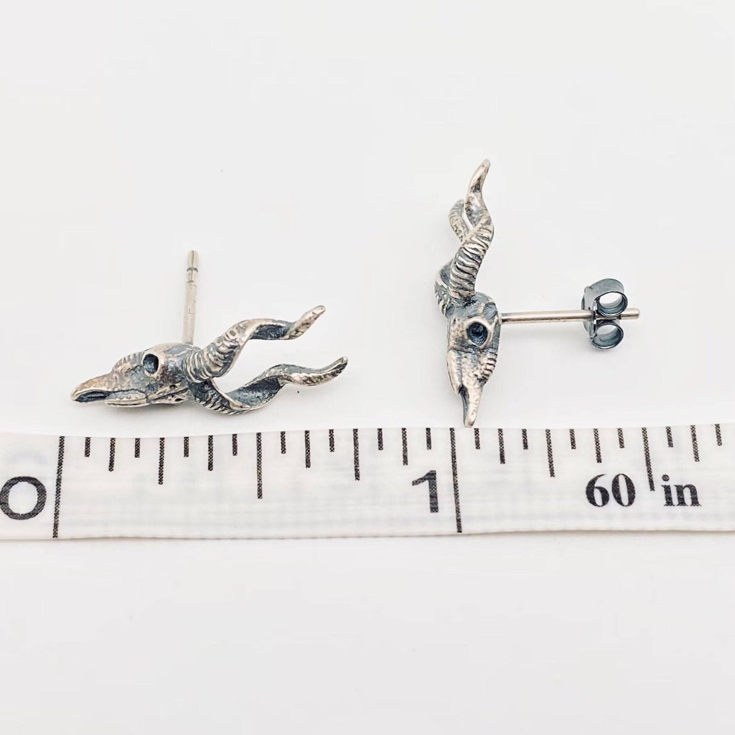 Sterling Silver Skull Goat Head Stud Earrings