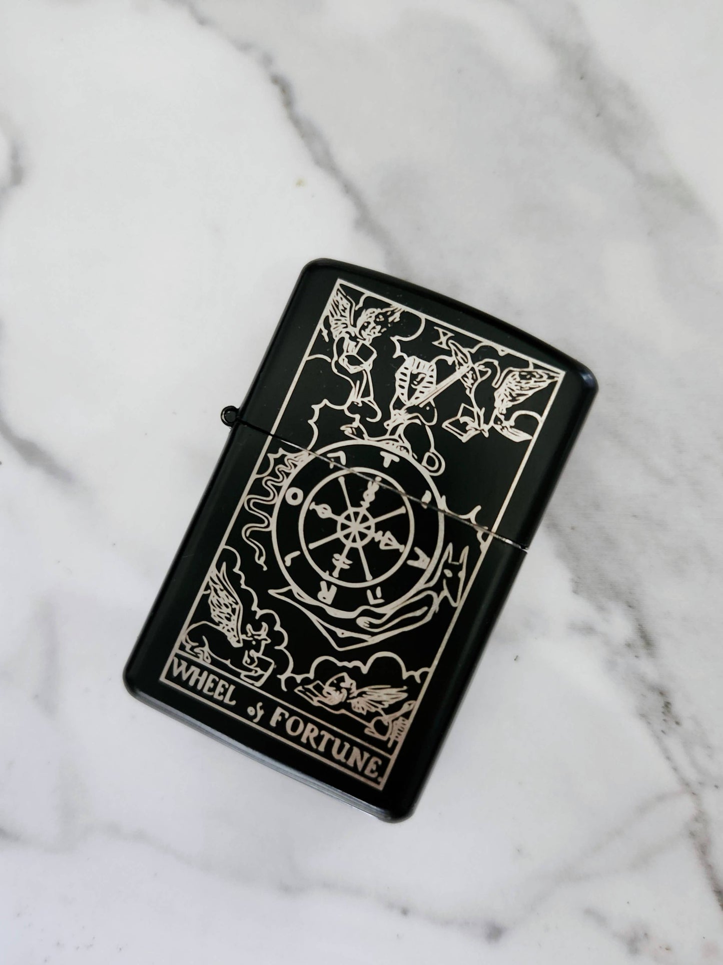 Wheel of Fortune Engraved Flip Top Metal Windproof Lighter