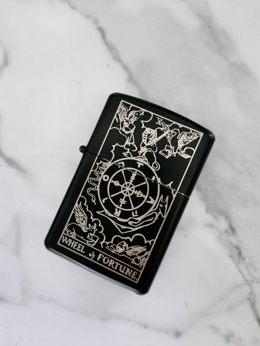 Wheel of Fortune Engraved Flip Top Metal Windproof Lighter