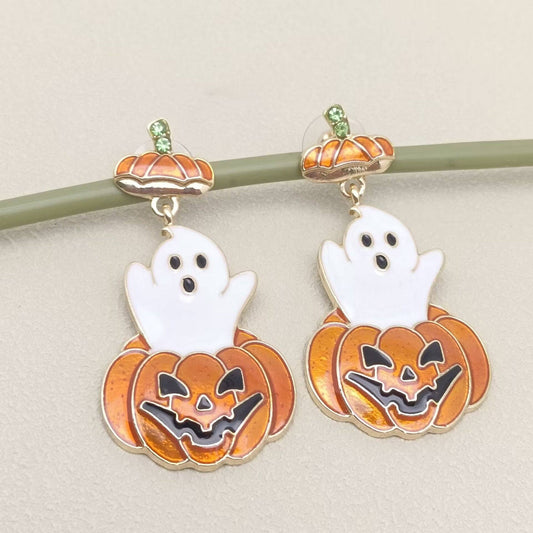 Halloween Enamel Pumpkin Ghost Dangle Earrings