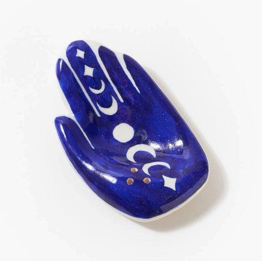 Jalini Hamsa Moon Phase Incense Holder Hand Painted Ceramic