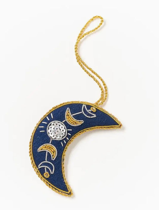 Larissa Plush Crescent Moon Felt Ornament - Embroidered
