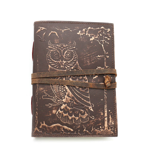 Embossed Owl, Blank Leather Journal