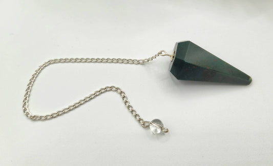 Bloodstone Gemstone Pendulum with Silver plated chain